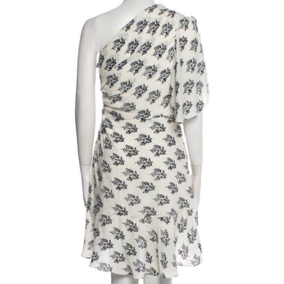 A.L.C. Misha Ruched Draped One Shoulder White Silk Chiffon Mini Dress 6 - Picture 8 of 12